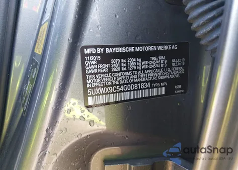 2016 BMW X3 xDrive28I из США, поврежденный, VIN 5UXWX9C54G0D81834